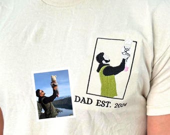 Father's Day Gifts For New Dad - Custom Embroidered Dad Photo Shirt With Baby Father Portrait - Outline Picture Shirt - Family Photo Shirt