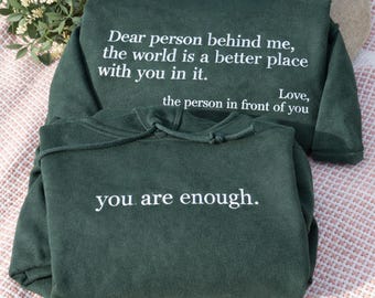Embroidered 'You Are Enough' Hoodie, Inspirational Self-Care Gift