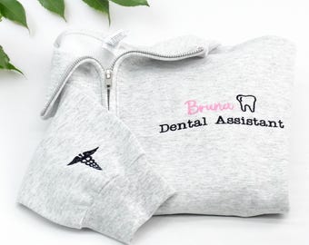 Embroidered Dental Quarter Zip Sweatshirt, Personalized Monogram Jacket