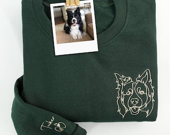 Embroidered Dog Portrait Sweatshirt – Custom Line Art, Dog Lover Gift