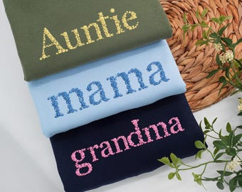 Embroidered Floral Mama Sweatshirt – Personalized Name Gift