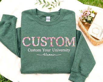 Embroidered Floral Letter Sweatshirt: Custom College University High School Gift