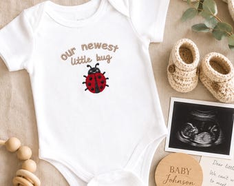 Our Newest Little Bug Bodysuit - Embroidered Ladybug Bodysuit For Newborn - Pregnancy Announcement Bodysuit - Baby Shower Gift