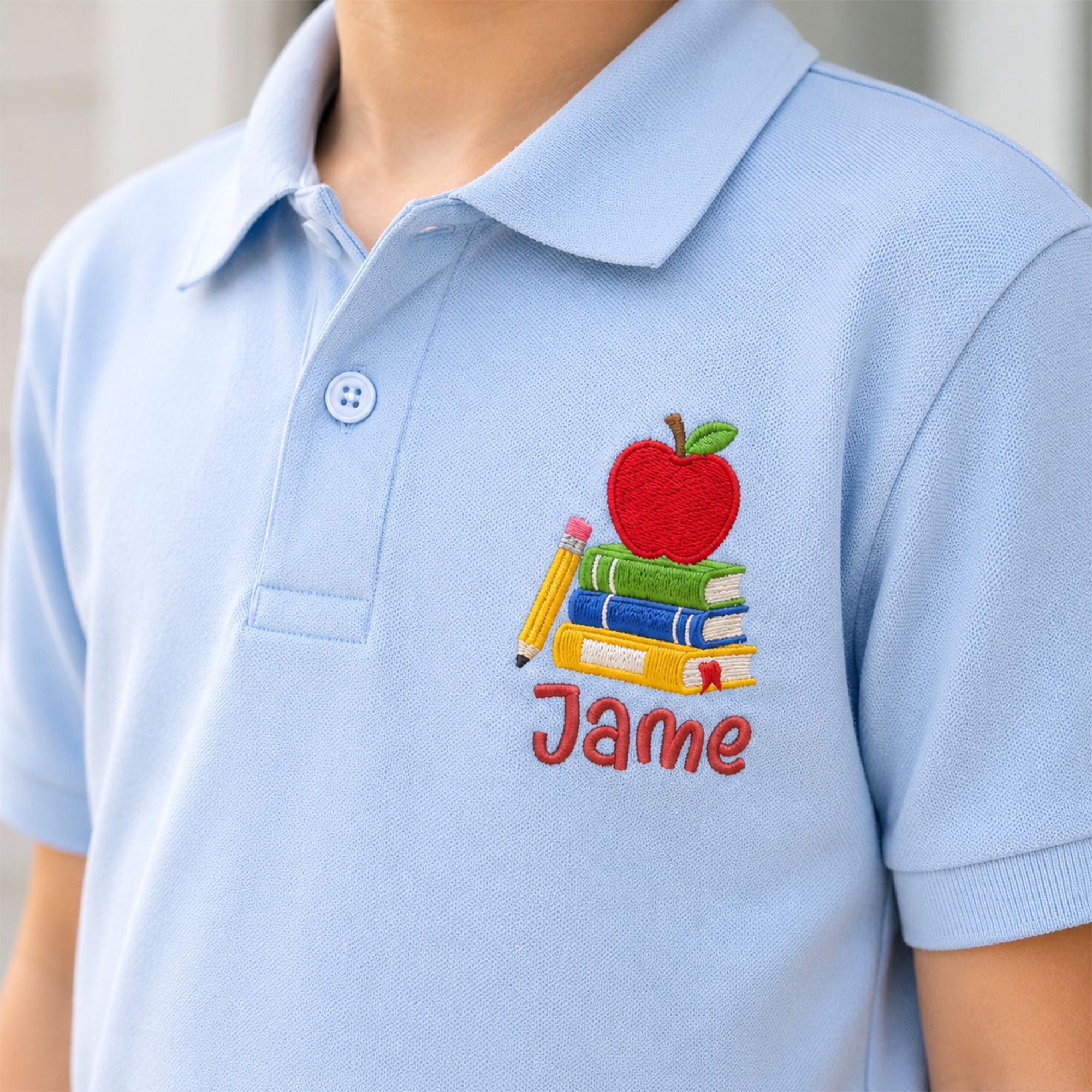 Personalized Back To School Polo Boys, Embroidered School Name Shirt, Custom Apple Polo, First Day Of School Shirt