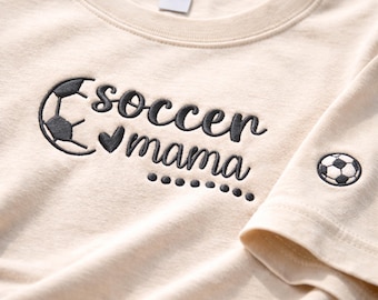 Personalize Embroidered Soccer Mom Shirt with Kids Name On Sleeve - Soccer Mama Shirt - Sports Mothers Day Gift