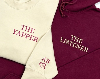 Embroidered Yapper And Listenert Hoodies - Matching Hoodies For Couples - Boyfriend And Girlfriend Sweatshirts - Funny Relationship Gift