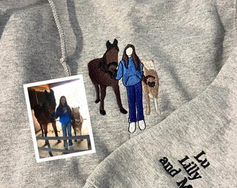 Custom Embroidered Horse Sweatshirt - Horse Portrait from Photo Sweater - Western Horse Sweatshirt - Horse Mom Gift - Horse Lover Gifts