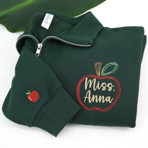 Personalized Teacher Quarter Zip Sweatshirt, Custom Embroidered Pullover, Teacher Appreciation Gift Idea, Women Teacher Sweatshirt