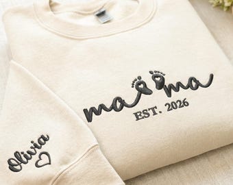 Custom Embroidered Mama Sweatshirt with Names - Promoted to Mama - First Mother's Day Gift for New Mom