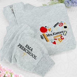 Embroidered Teacher Pocket Quarter-zip Sweatshirt With Name - Back To School Shirt - Gift Suggestions For Teachers Day - Teacher Gift