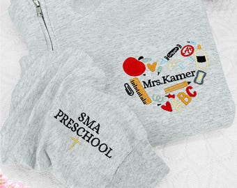 Embroidered Teacher Quarter Zip Sweatshirt - Personalized School Gift