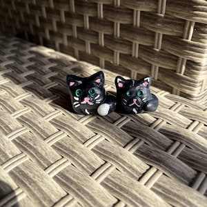 Adorable Handcrafted Black Cat Clay Figurines -pair set