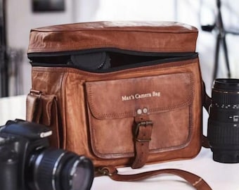 Vintage Brown Leather DSLR Bag, Handmade Camera Satchel, Photography Travel Messenger Bag