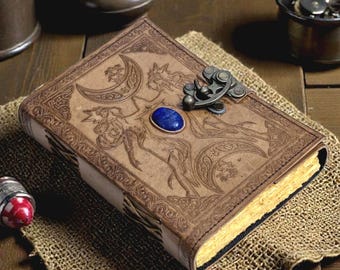 Embossed Celtic Moon Goddess Leather Journal, Book of Shadows Grimoire Notebook, Witchcraft Spell Book, Pagan Diary Gift