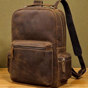 Handgefertigter Büffelleder Rucksack Vintage Vollnarbenleder Rucksack, Laptop Rucksack für Männer, Reiserucksack, rustikale Arbeitstasche