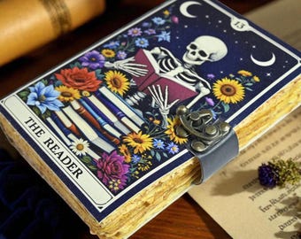 Diario de cuero con calavera, grimorio gótico, libro de las sombras, libro de hechizos de brujas hecho a mano, regalo de diario de escritura ocultista vintage
