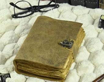 Gepersonaliseerde groot leren dagboek – handgemaakte pagina vintage rustiek schrijfdagboek