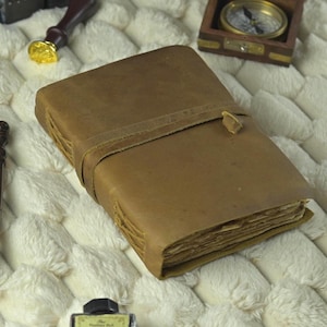 Vintage leather Journal - Blank Spell Book of Shadows, Grimoire Journal, Travel Writing Notebook, Antique Deckle Edge Paper Lock Closure,