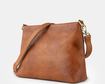 Personalized Full Grain Leather Tote Bag • Large Work Purse with Crossbody Strap