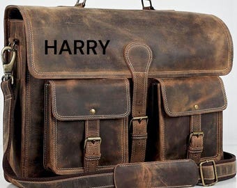 Vintage Leather Messenger Bag, 18 Inch Laptop Briefcase, Handmade Office Satchel Gift