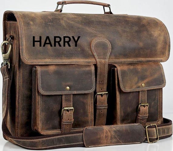 Handmade Buffalo Leather Messenger Bag - Laptop Shoulder Bag For Men (Brown)