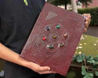 Diario de cuero extragrande hecho a mano: Libro de las Sombras de las Siete Piedras, regalo de Navidad