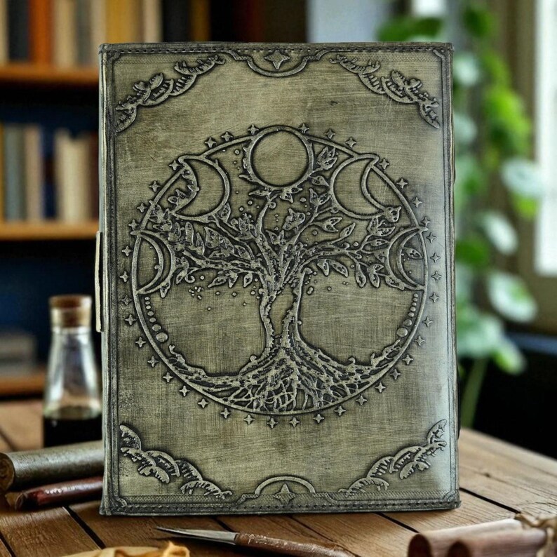 Tree of Life Leather Grimoire | Handmade Book of Shadows, Deckle Edge ...