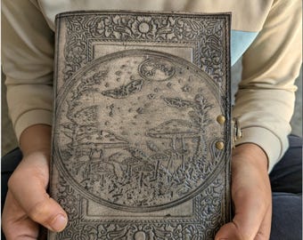 Embossed Mushroom Leather Journal, Handmade Forest Notebook, Cottagecore Diary, Nature Lover Gift, Tooled Leather Journal