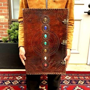 Embossed XL Leather Grimoire Journal Handmade Book of Shadows, Large Witchcraft Spell Notebook, Vintage Writing Diary image 1