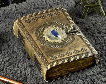 Lapis Lazuli Leather Journal, Book of Shadows with Lock