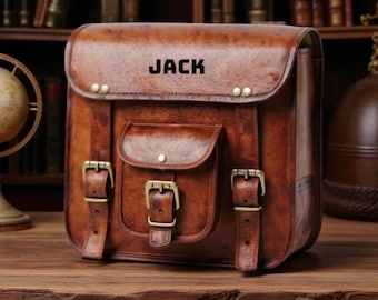 Handmade Goat Leather Motorcycle Saddlebags: Vintage Biker Side Pouch Set