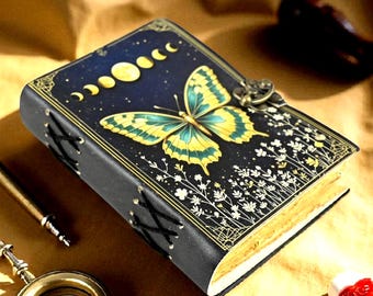 Butterfly Grimoire Journal – Celestial Leather Book of Shadows | Handmade Spell Journal by JILANIHANDCRAFT