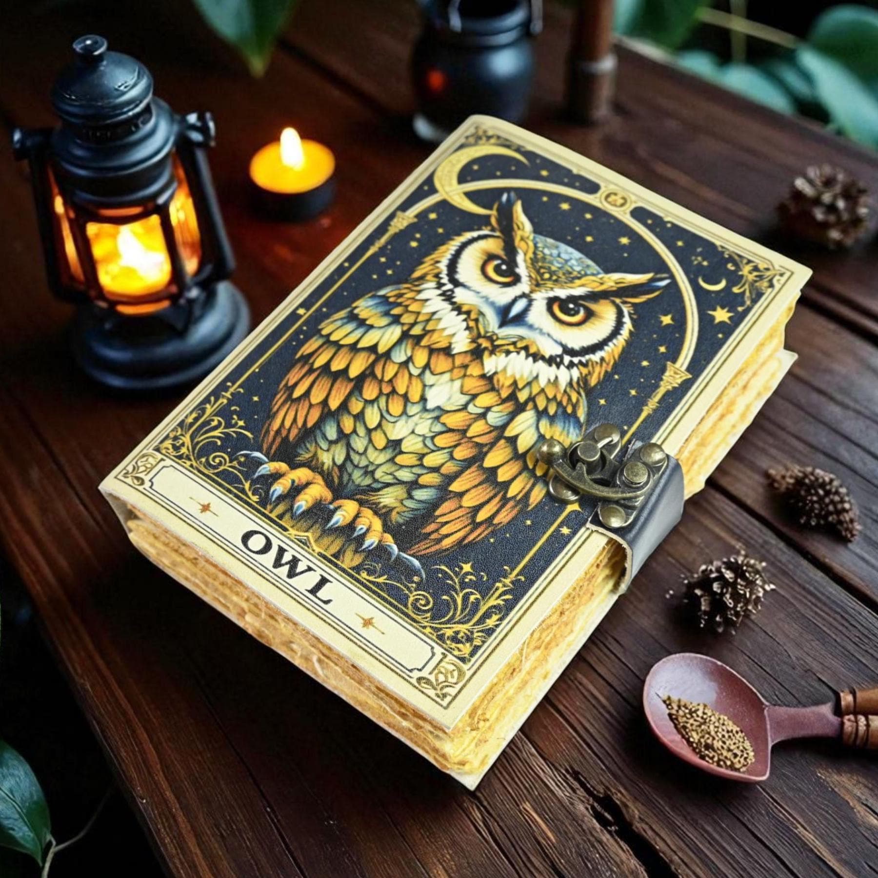Leather Owl Grimoire Journal: Handmade Witchcraft Spell Book