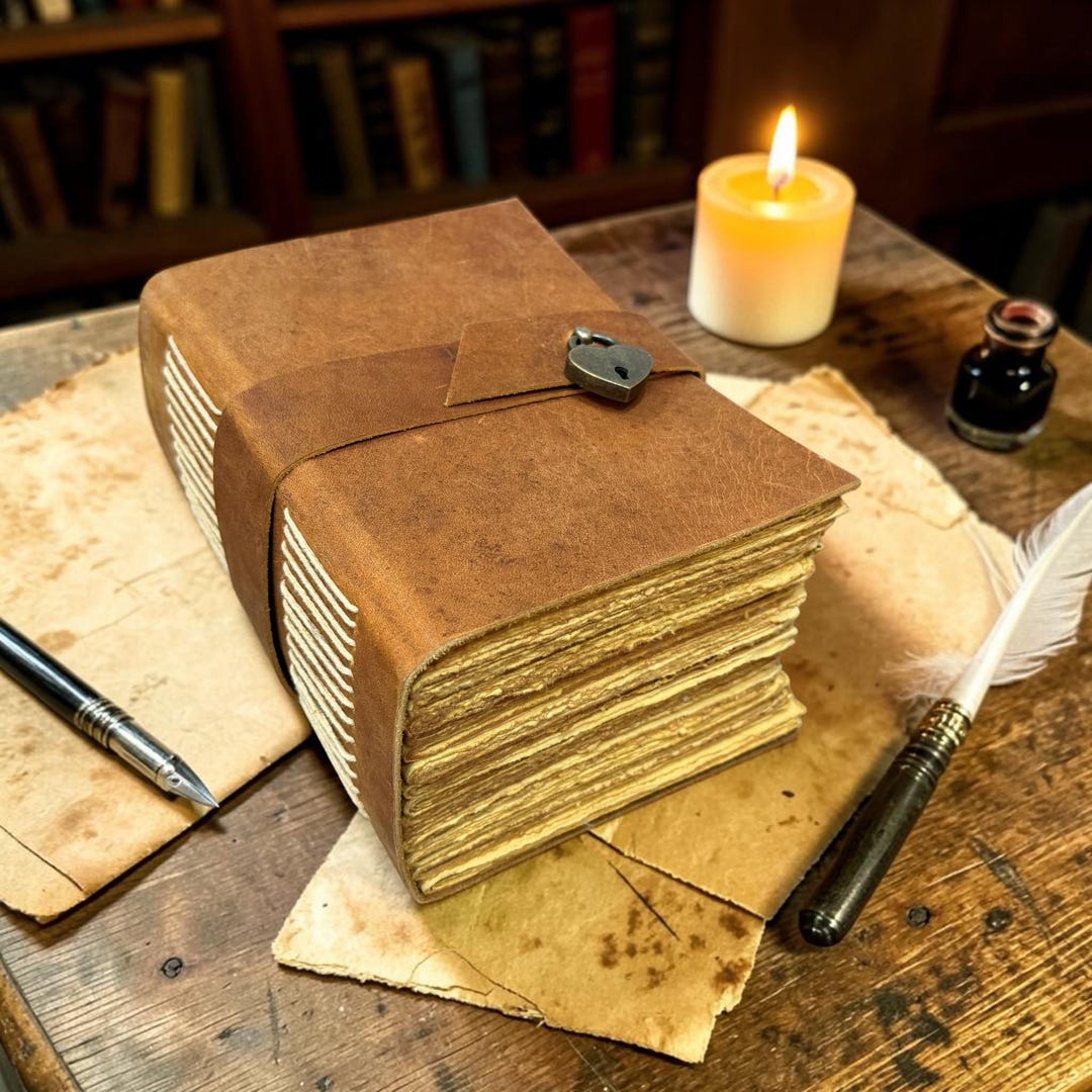 Personalized Leather Journal With Heart Lock, Handmade Vintage Notebook ...