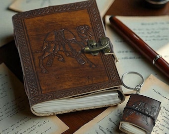 Camel Embossed Leather Bound Journal – Handmade, Refillable Vintage Travel Diary | JILANIHANDCRAFT