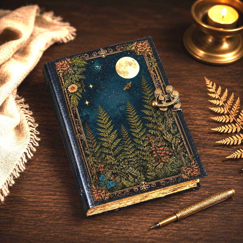 Handmade Moon Forest Leather Journal, Vintage Grimoire Book - Etsy
