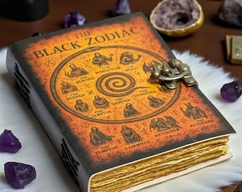 Dark Occult Zodiac Journal, Gothic Leather Grimoire, Handmade Book of Shadows Notebook