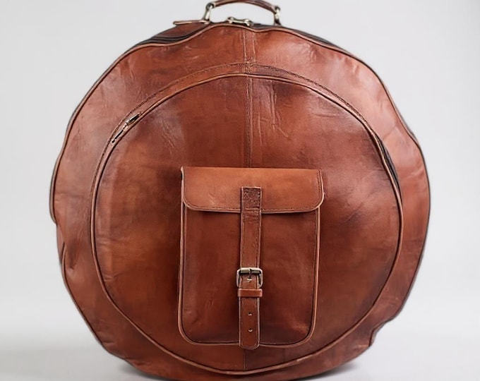 Personalized Handmade Vintage Brown Leather Drum Bag | Percussion Case