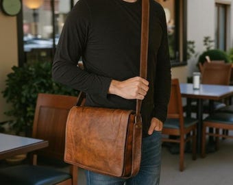 Handmade Buffalo Leather Messenger Bag – 13" Rustic Laptop Satchel
