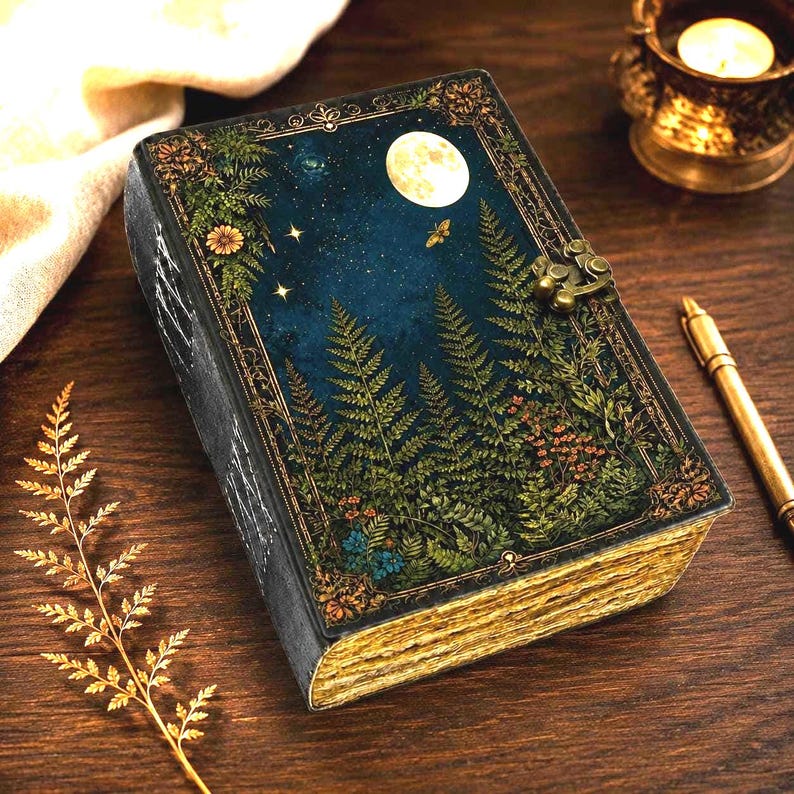 Handmade Moon Forest Leather Journal, Vintage Grimoire Book - Etsy