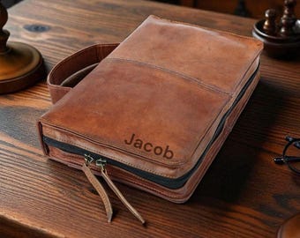 Full Grain Leather Bible Cover, Personalized Christian Gift, Custom Name Engraved Bible Case