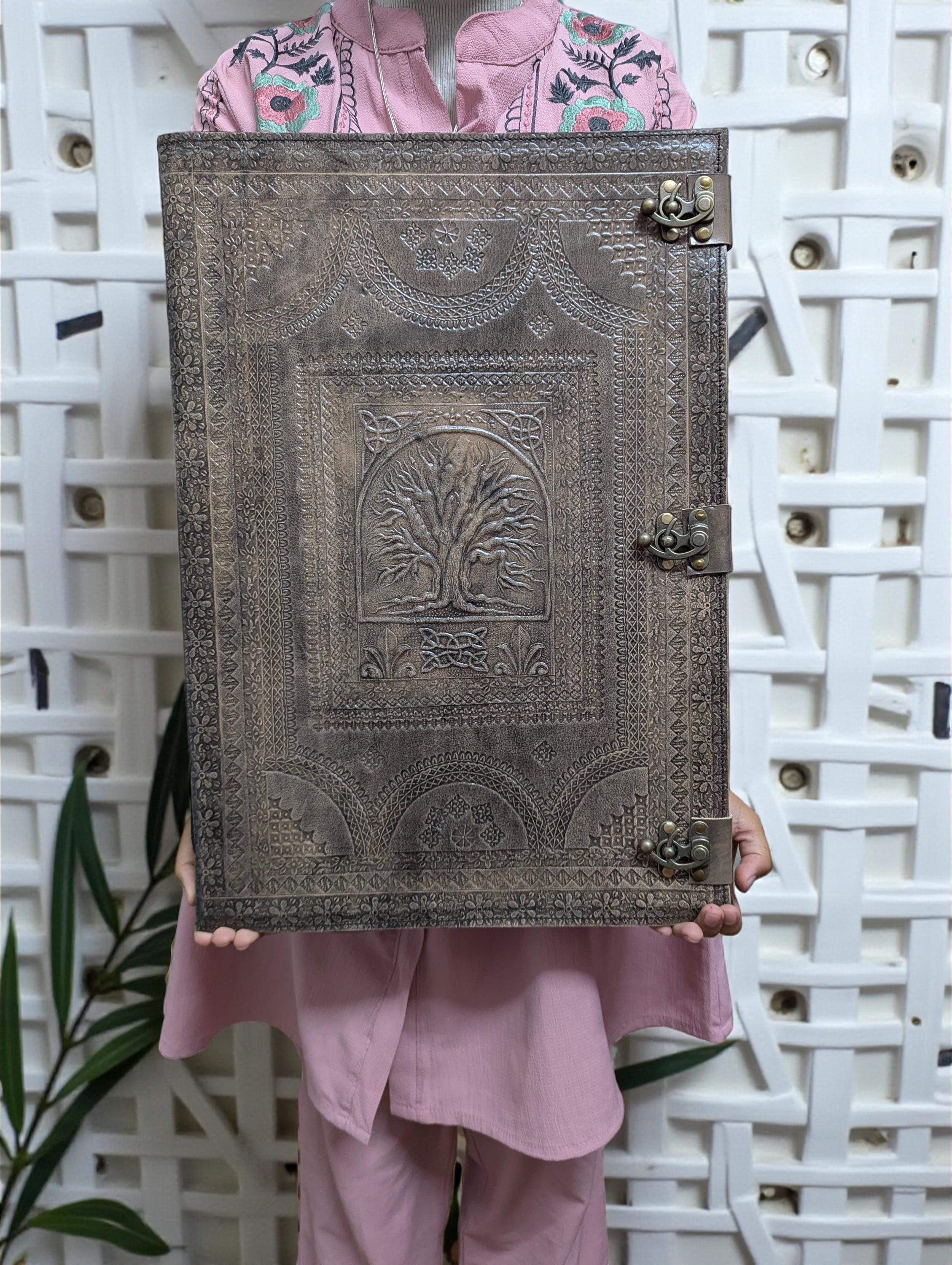 Handmade Leather Journal With Lock, Embossed Tree of Life Diary ...