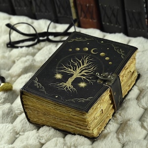 400 pagina&#39;s groot Grimoire lederen dagboek, print levensboom dagboek, blanco spreukenboek boek van schaduwen lederen hemelse cadeaus voor hem haar