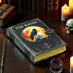 400 Page Leather Journal Gothic Notebook The Raven Grimoire Print - Vintage Handmade Book of Shadows Witchcrafts Journal Gifts for Men