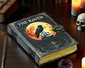 Handmade Raven Leather Journal – Gothic Grimoire, Book of Shadows