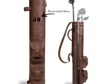 Vintage Handmade Leather Golf Bag, Personalized Golf Club Carry Case, Golf Accessories Travel Bag, Gift for Golfer