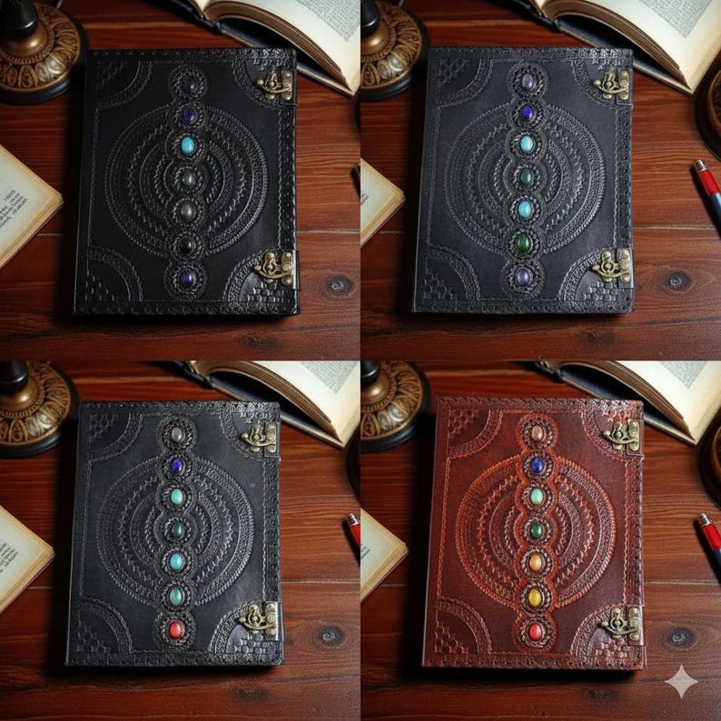 Embossed XL Leather Grimoire Journal Handmade Book of Shadows, Large Witchcraft Spell Notebook, Vintage Writing Diary image 10
