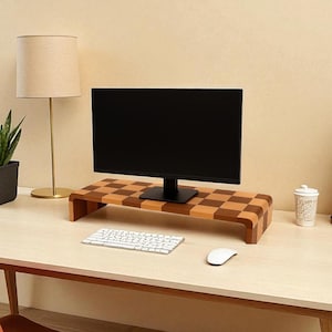 Sheesham Wood Monitor Stand: Rustic Desk Organizer - TV Riser