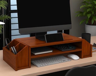 Wood Monitor Stand Riser, Desk Organizer, Printer Stand, TV & Speaker Stand, Makeup and Jewelry Organizer, Desktop Storage Standing Shelf