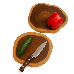 Wooden cutting board round shape made of solid wood in one peice - Chopping  board with Unique organic shape functional and decorative